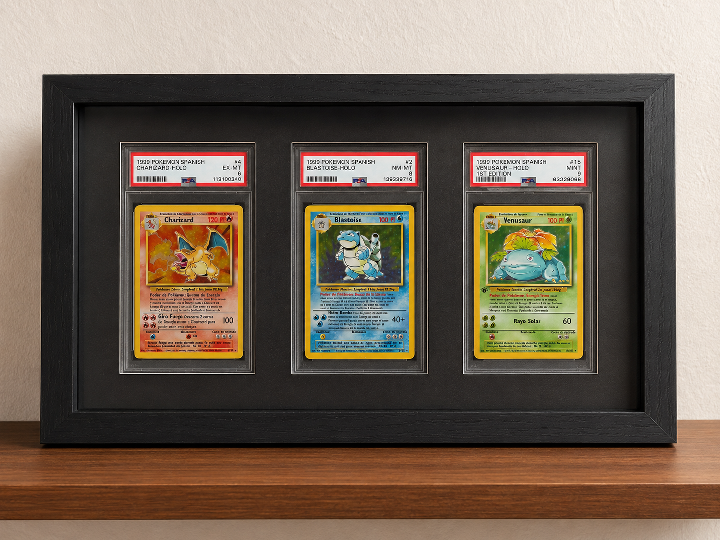 Charizard, Blastoise y Venusaur PSA 1999 en Español