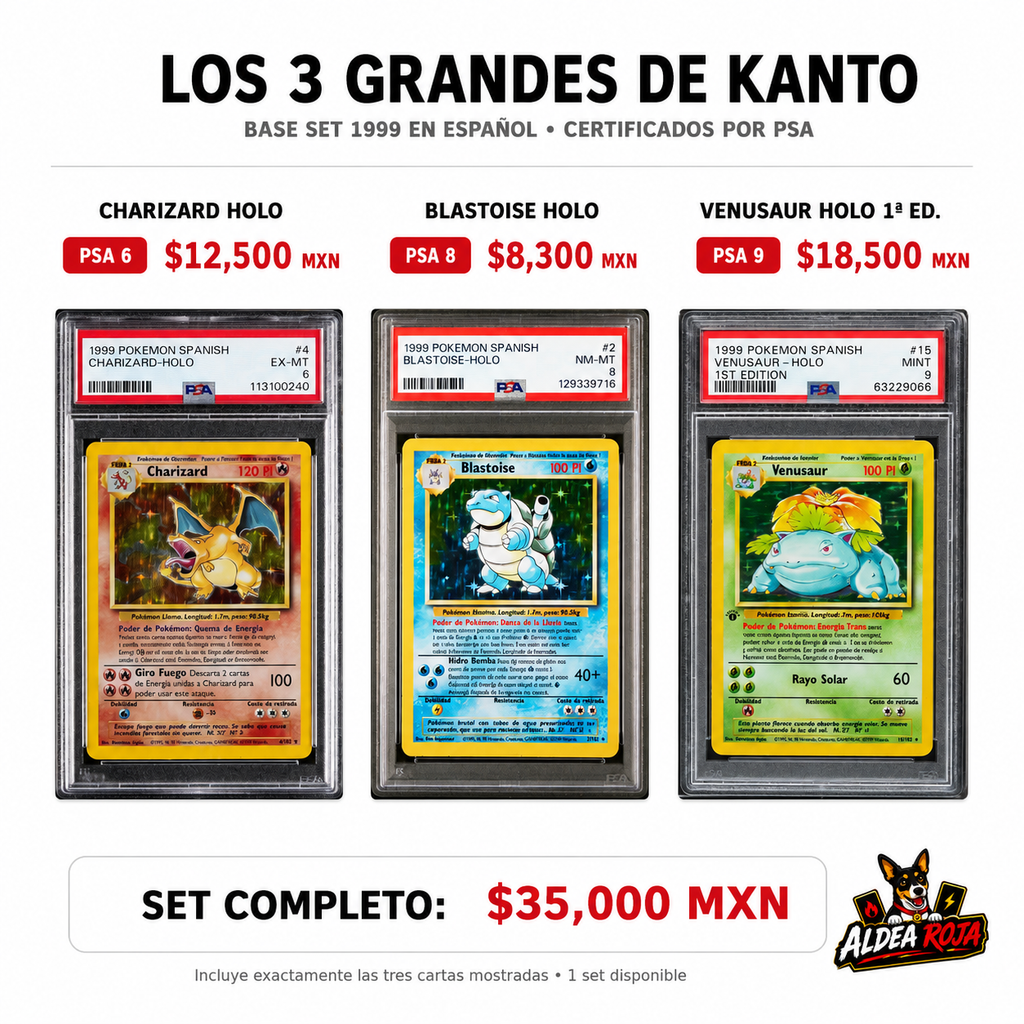 Charizard, Blastoise y Venusaur PSA 1999 en Español